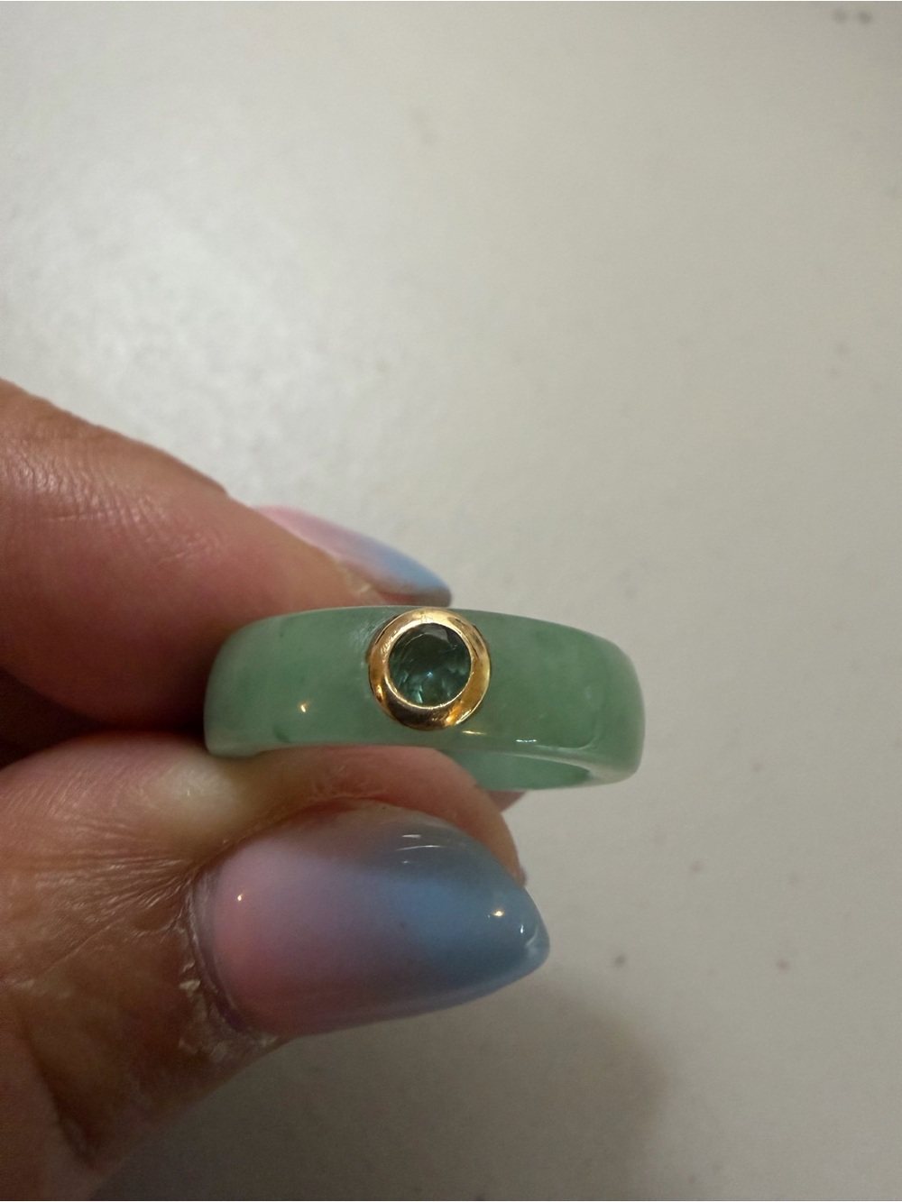 Green Jade Ring with 14K Gold Bezel and Citrine Center Stone